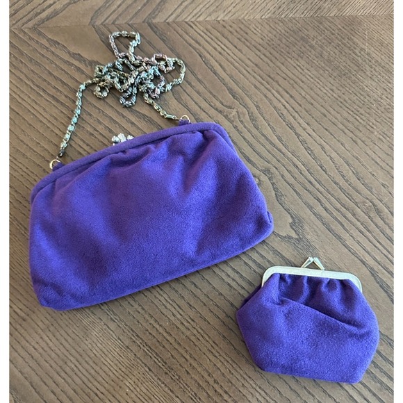 Vtg Vera Maxwell Purple Skinner Ultra Suede Hand Bag Coin Purse Crossbody‎